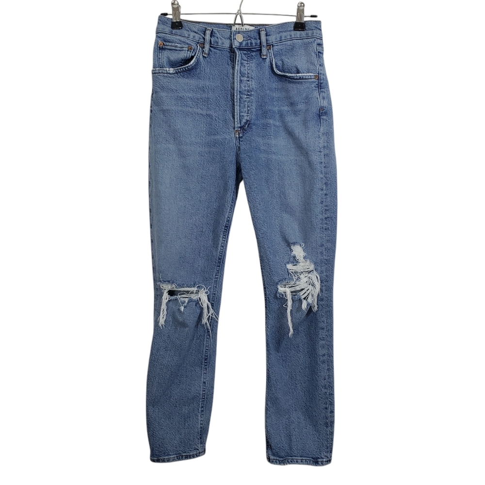 AGOLDE Riley Jeans High Rise Straight Crop Distressed Button Fly Denim Size 26